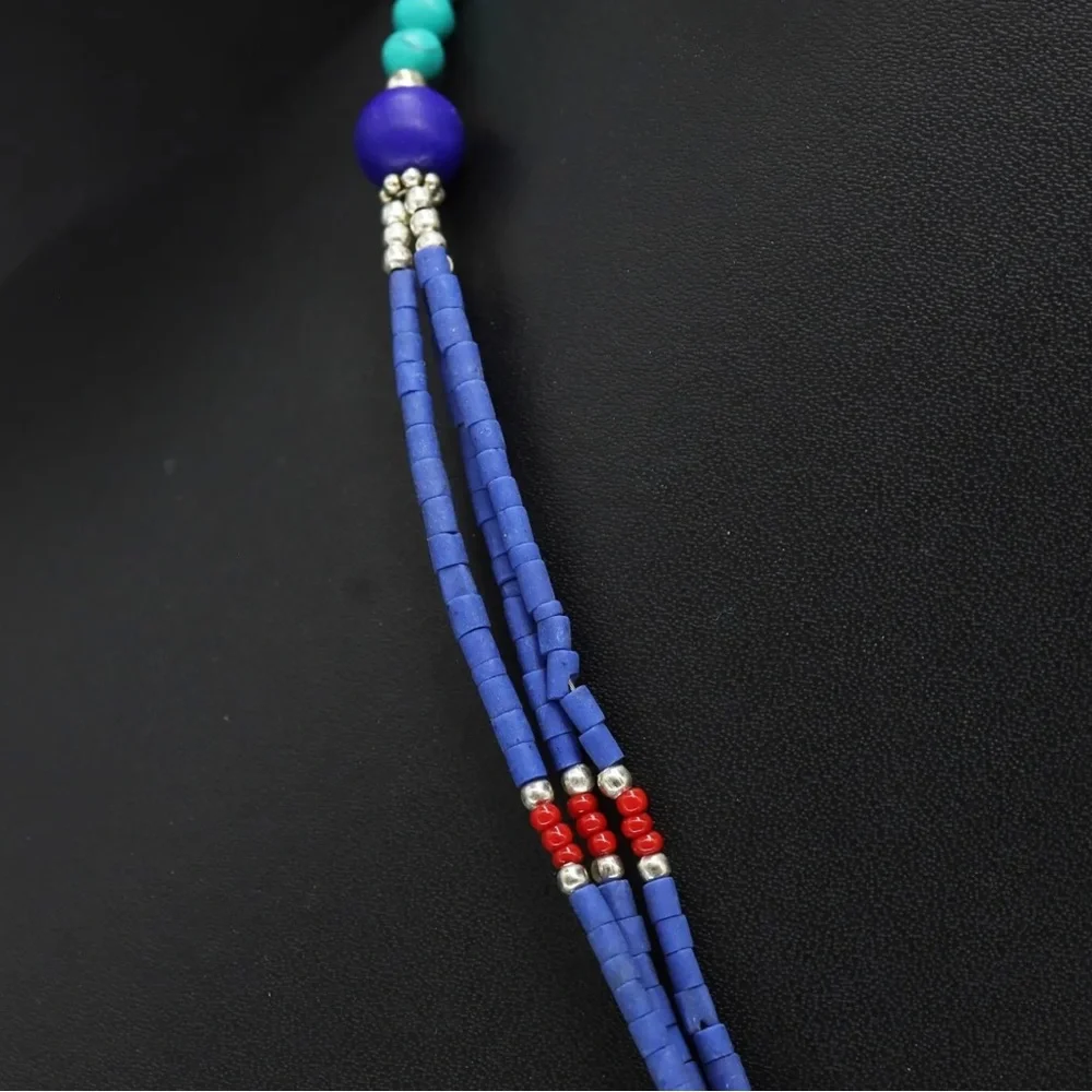 Tibetan silver Lapis, turquoise and coral Nepali necklace